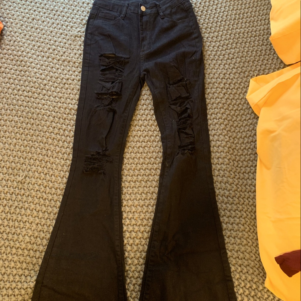 Bell bottom distressed jeans